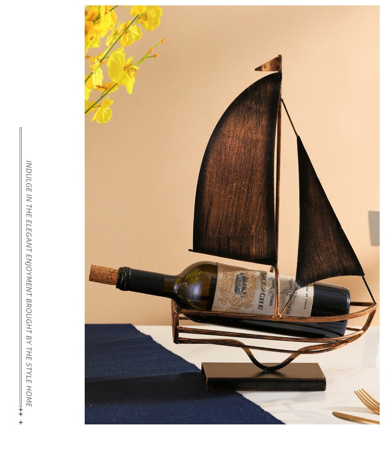 Iron Boat Wine Rack Decoration