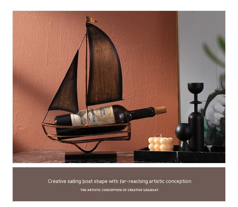 Iron Boat Wine Rack Decoration