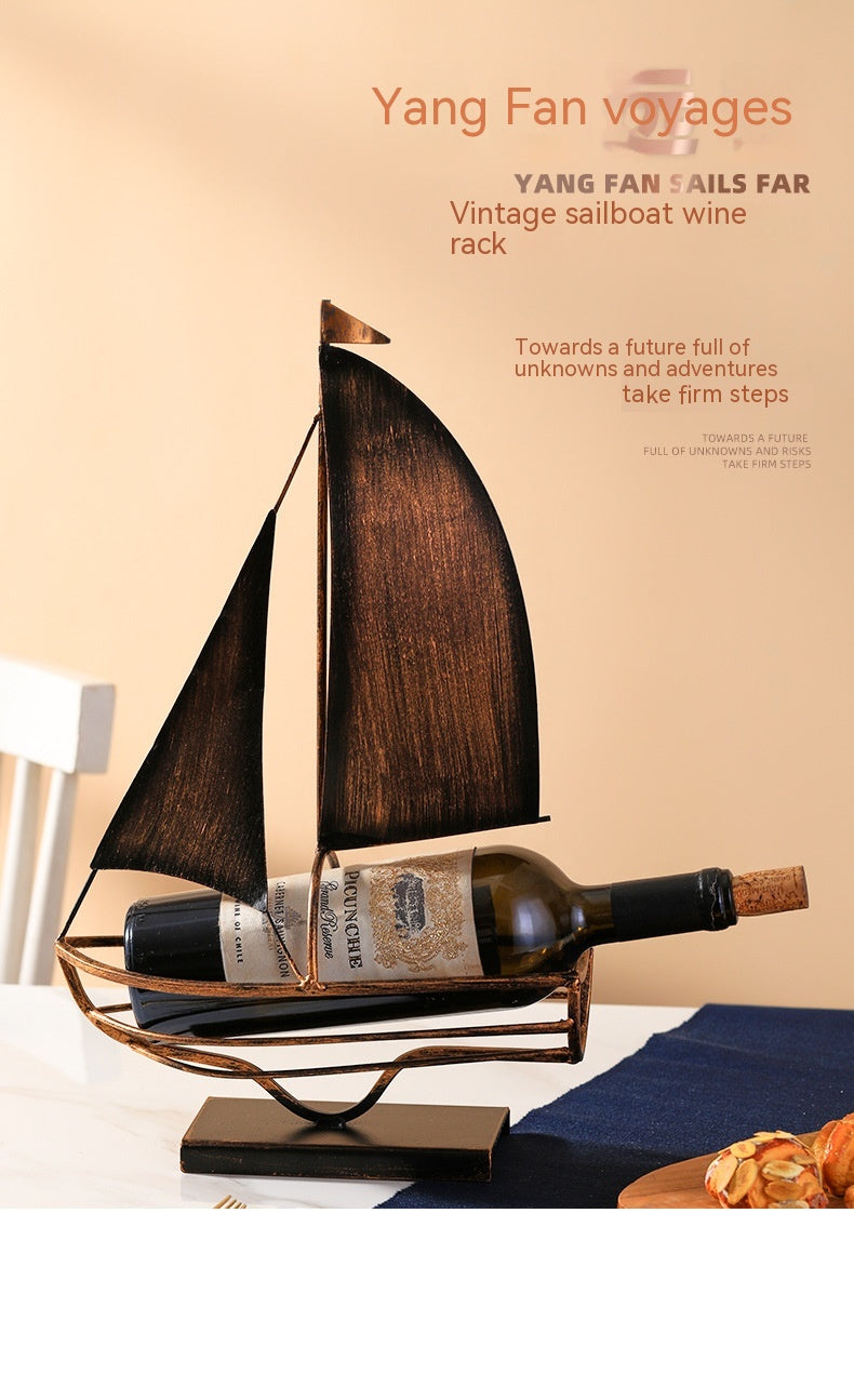 Iron Boat Wine Rack Decoration