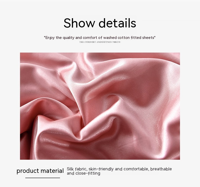 Popular Washed Silk Fitted Sheet Solid Color Home Textile Fitted Sheet