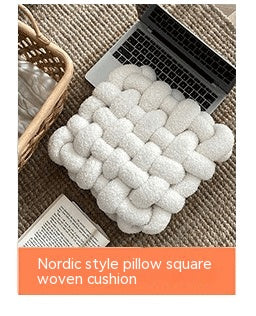 Nordic Fur Ball Pillow Three-strand Rope Knotted Hand-woven Velvet Cushion Knot Window Cushion