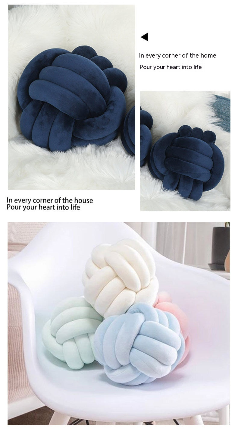 Nordic Fur Ball Pillow Three-strand Rope Knotted Hand-woven Velvet Cushion Knot Window Cushion