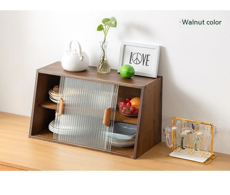 Japanese-style Small Glass Kitchen Table Top Storage Cabinet Solid Wood Household