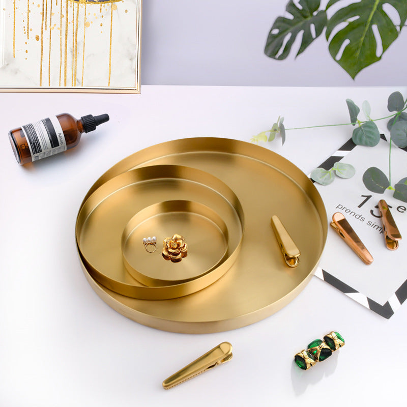 Golden, Round Stainless Steel Plate Household Jewelry Storage Tray