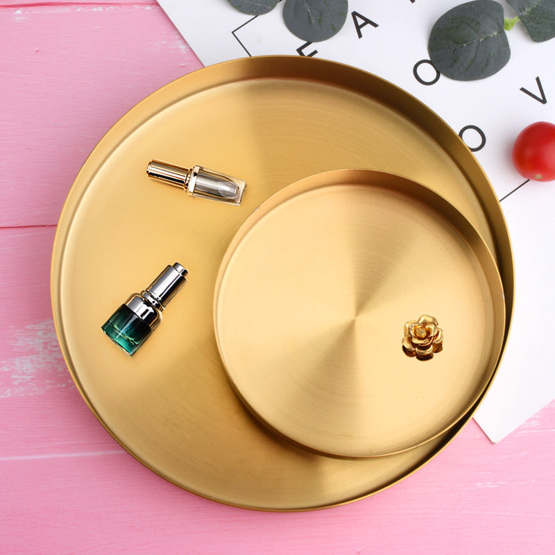 Golden, Round Stainless Steel Plate Household Jewelry Storage Tray