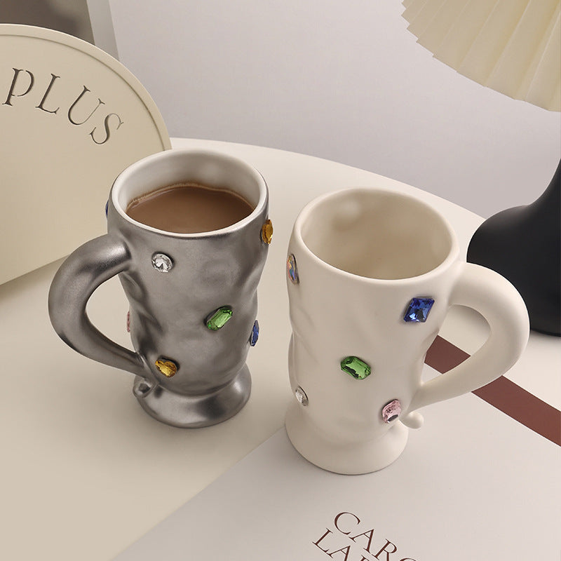 Gem Mug High-grade Coffee Cup Light Luxury Good-looking Lovers Ceramic Cup