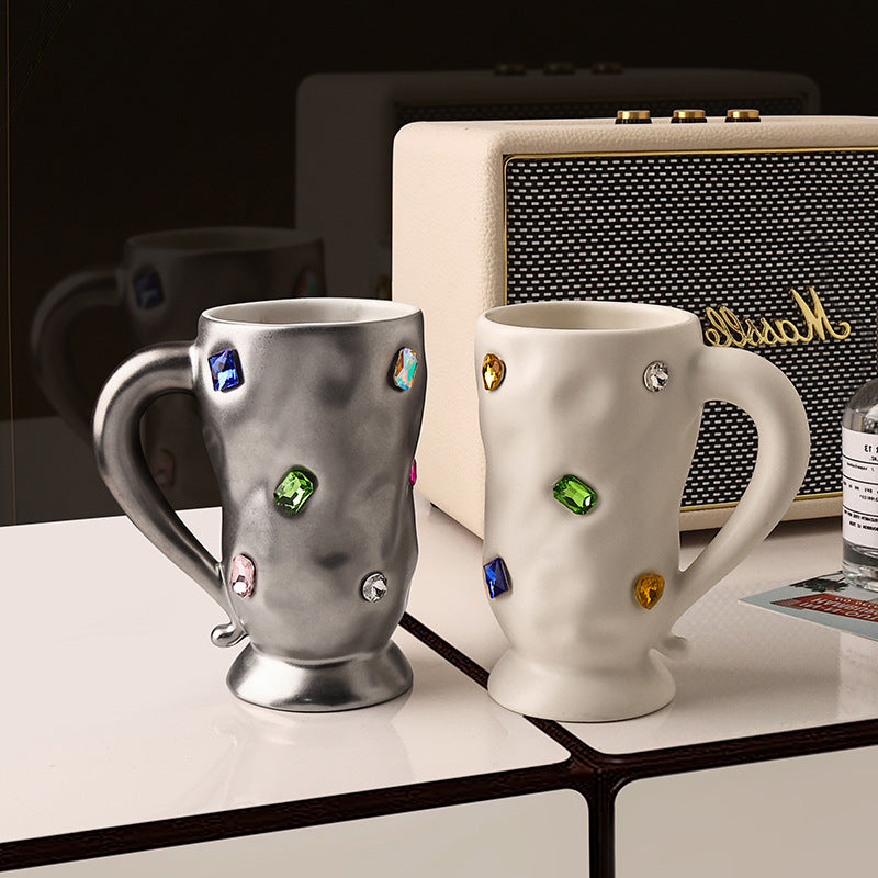 Gem Mug High-grade Coffee Cup Light Luxury Good-looking Lovers Ceramic Cup