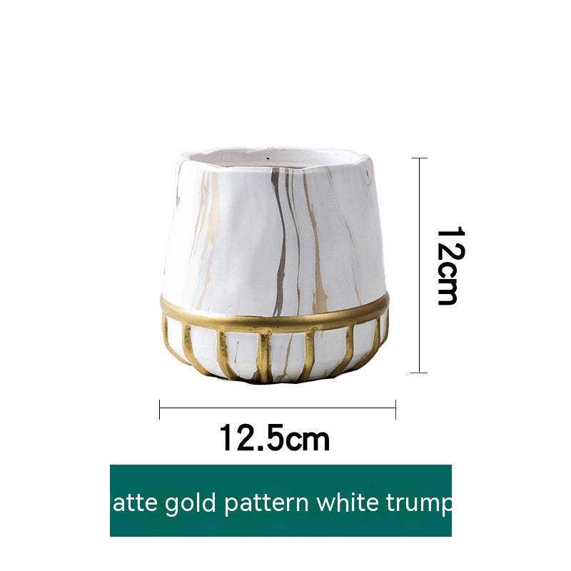 Succulent Flower Pot Golden Edge Home Decoration Wind Marbling Gift Ceramic