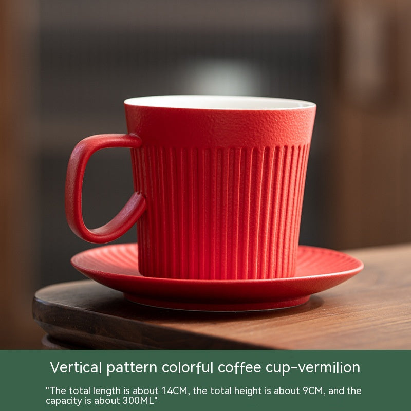 Japanese Green Vertical Grain Coffee Ceramic Mug With Bottom Plate