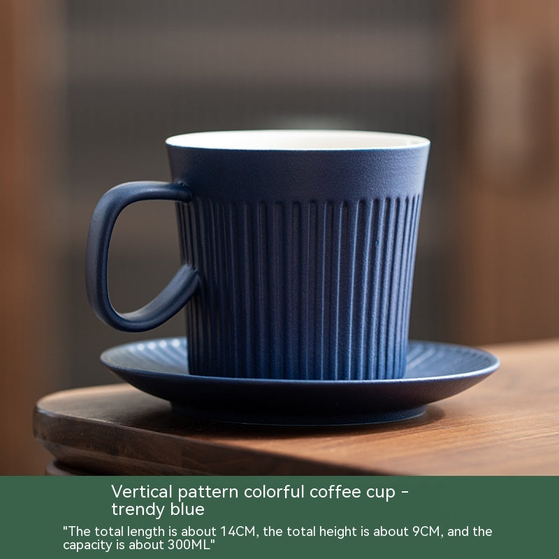 Japanese Green Vertical Grain Coffee Ceramic Mug With Bottom Plate