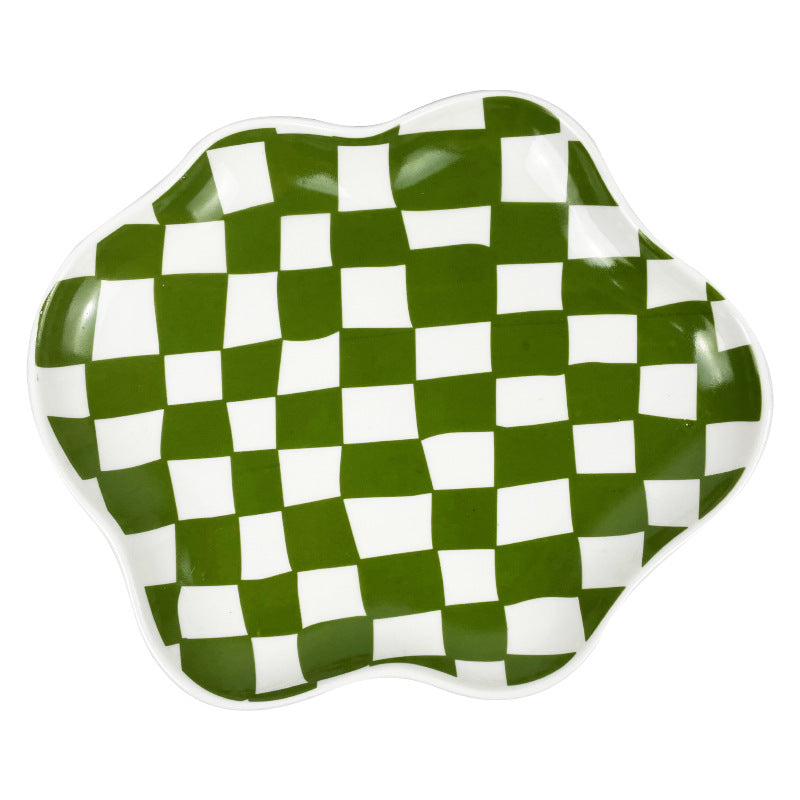 Chessboard Lattice Ceramic Plate Storage Tray Decoration Dessert Plate