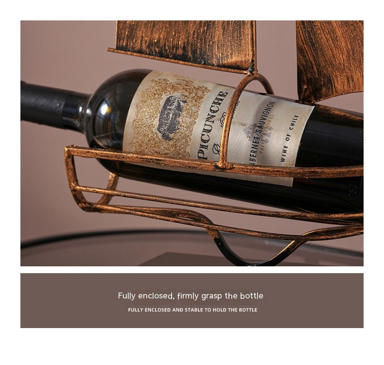 Iron Boat Wine Rack Decoration
