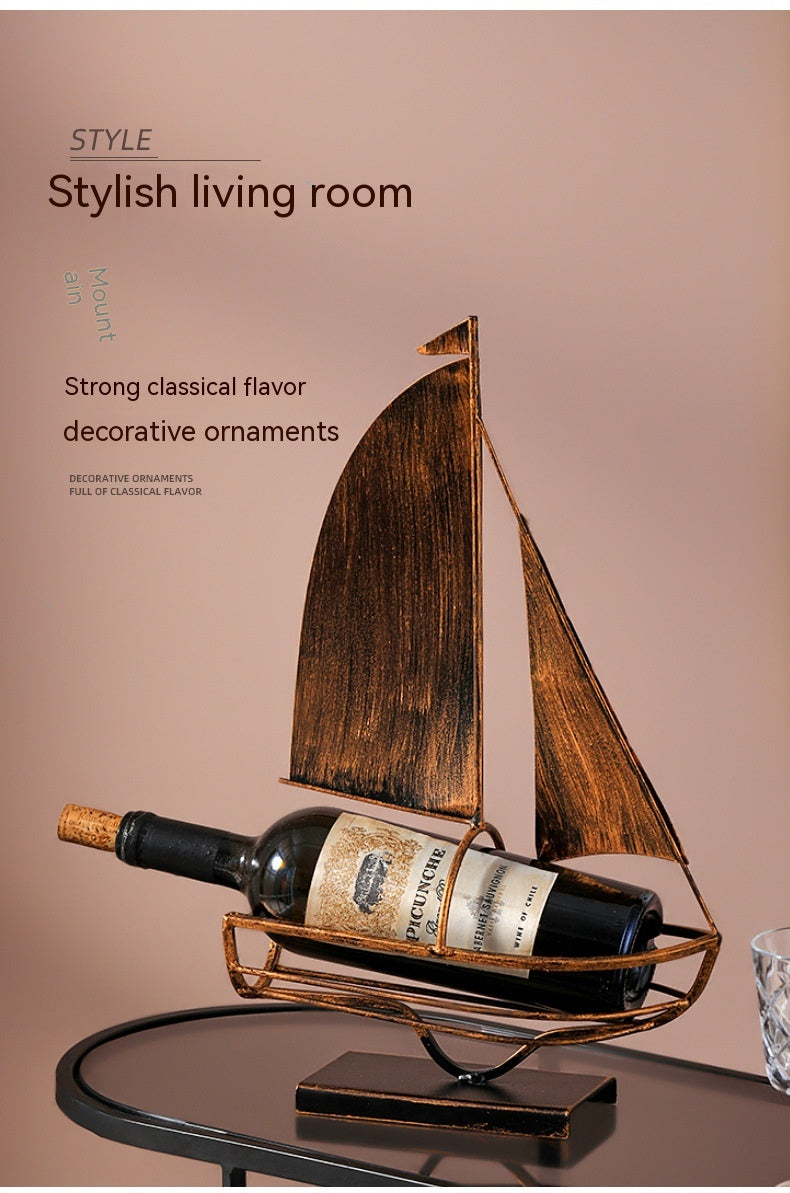 Iron Boat Wine Rack Decoration