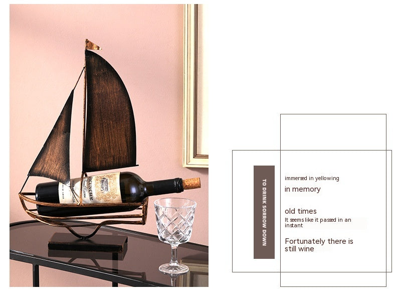 Iron Boat Wine Rack Decoration
