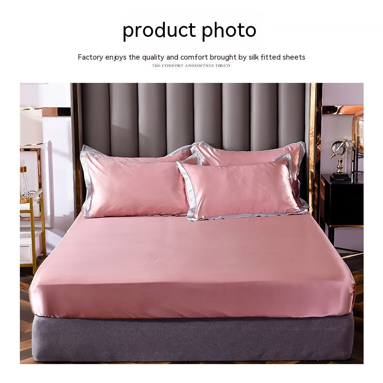 Popular Washed Silk Fitted Sheet Solid Color Home Textile Fitted Sheet