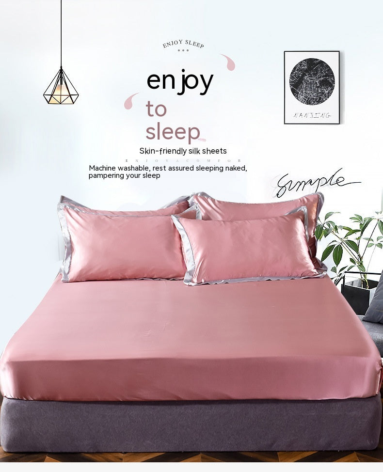 Popular Washed Silk Fitted Sheet Solid Color Home Textile Fitted Sheet