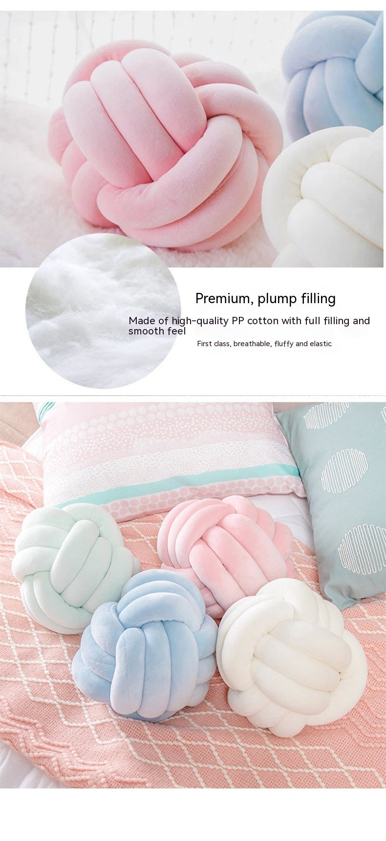 Nordic Fur Ball Pillow Three-strand Rope Knotted Hand-woven Velvet Cushion Knot Window Cushion