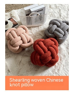 Nordic Fur Ball Pillow Three-strand Rope Knotted Hand-woven Velvet Cushion Knot Window Cushion