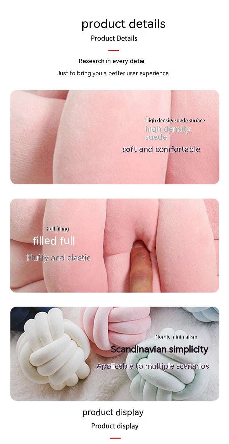 Nordic Fur Ball Pillow Three-strand Rope Knotted Hand-woven Velvet Cushion Knot Window Cushion
