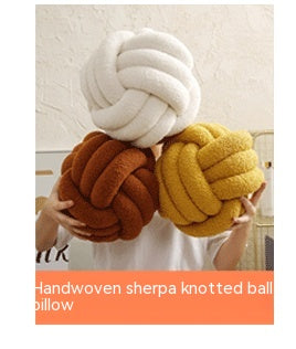 Nordic Fur Ball Pillow Three-strand Rope Knotted Hand-woven Velvet Cushion Knot Window Cushion
