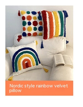 Nordic Fur Ball Pillow Three-strand Rope Knotted Hand-woven Velvet Cushion Knot Window Cushion