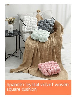 Nordic Fur Ball Pillow Three-strand Rope Knotted Hand-woven Velvet Cushion Knot Window Cushion