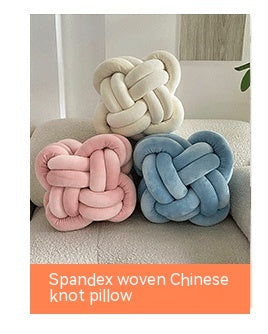Nordic Fur Ball Pillow Three-strand Rope Knotted Hand-woven Velvet Cushion Knot Window Cushion