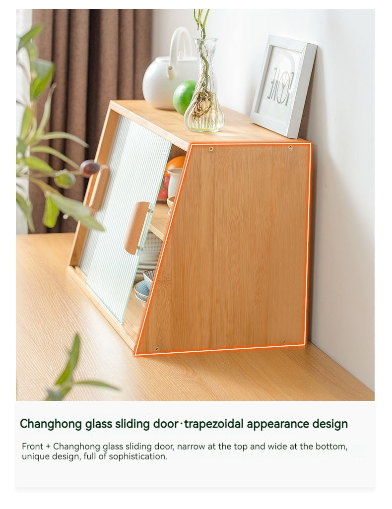 Japanese-style Small Glass Kitchen Table Top Storage Cabinet Solid Wood Household