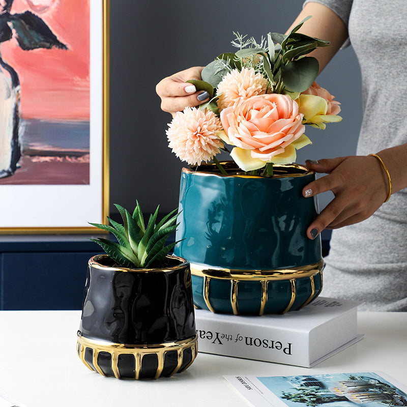 Succulent Flower Pot Golden Edge Home Decoration Wind Marbling Gift Ceramic