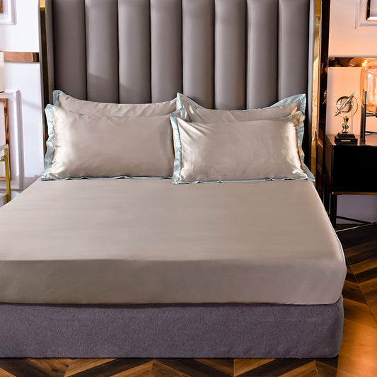 Popular Washed Silk Fitted Sheet Solid Color Home Textile Fitted Sheet