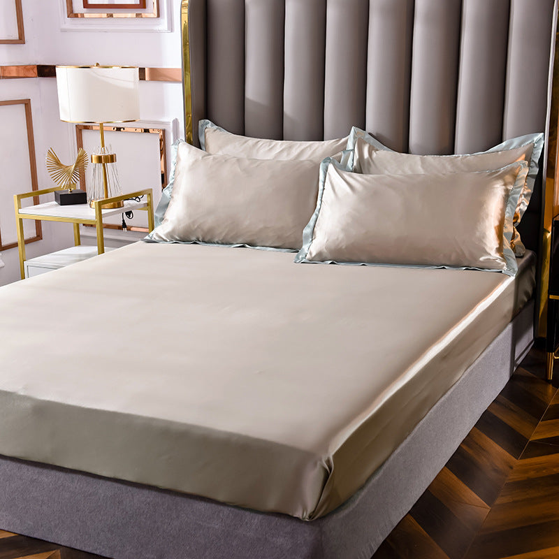 Popular Washed Silk Fitted Sheet Solid Color Home Textile Fitted Sheet