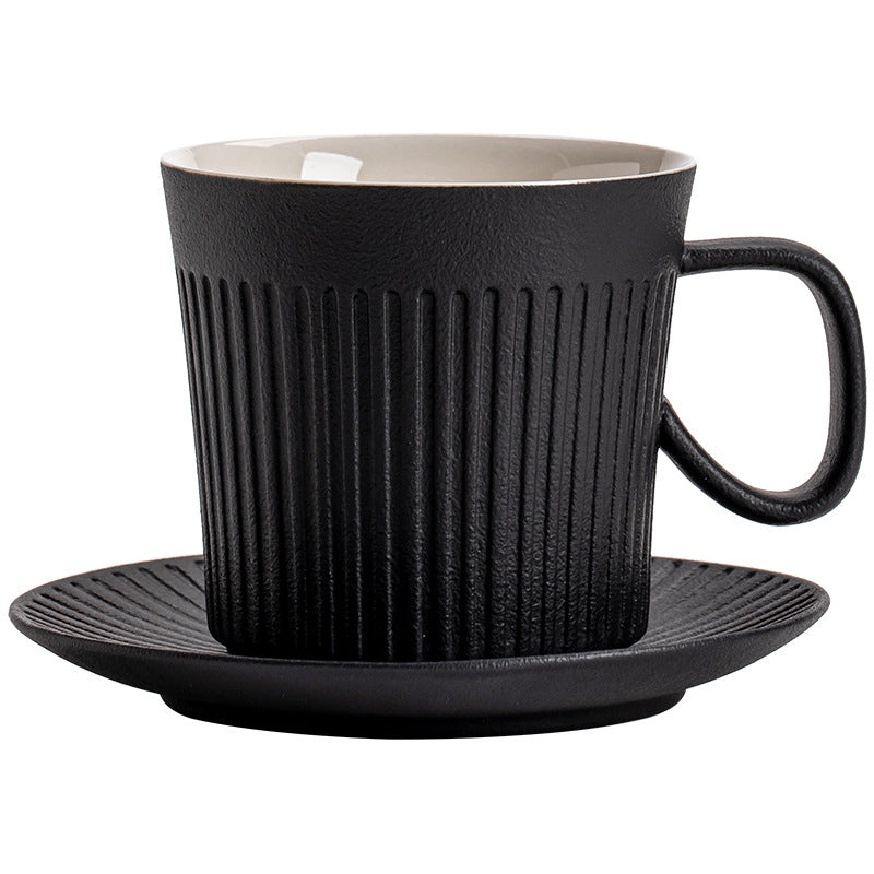 Japanese Green Vertical Grain Coffee Ceramic Mug With Bottom Plate