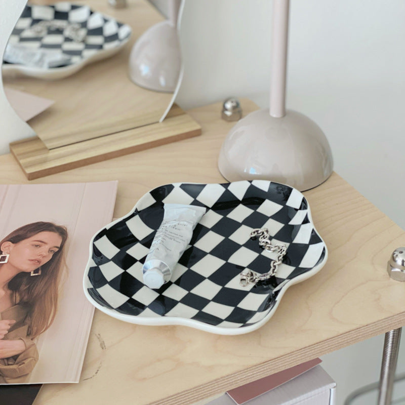 Chessboard Lattice Ceramic Plate Storage Tray Decoration Dessert Plate