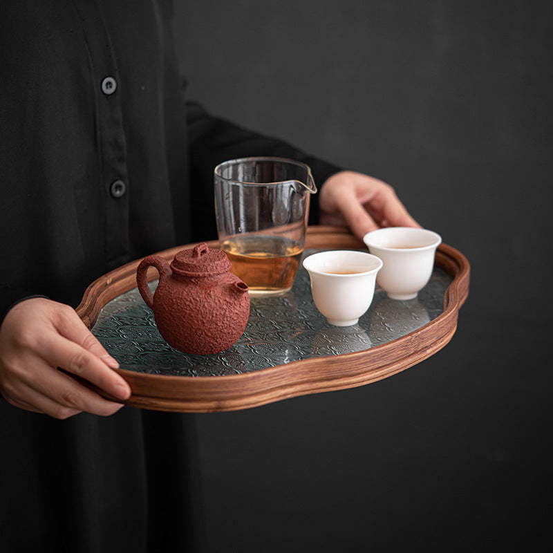 Japanese Style Begonia Glass Tea Tray Retro