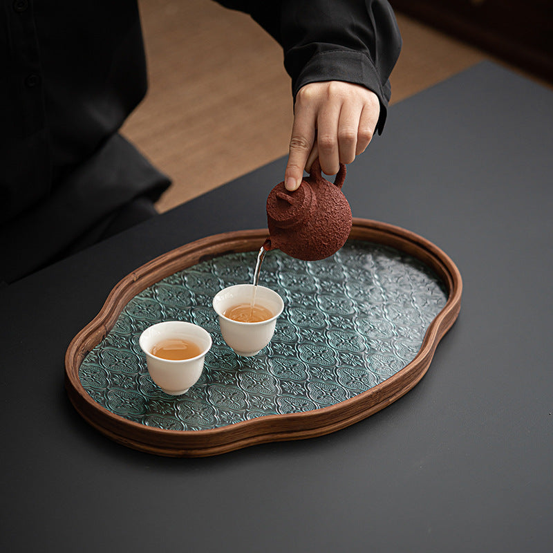 Japanese Style Begonia Glass Tea Tray Retro