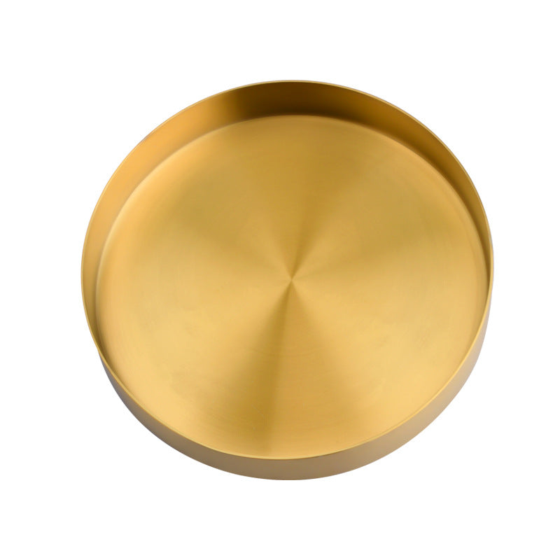 Golden, Round Stainless Steel Plate Household Jewelry Storage Tray