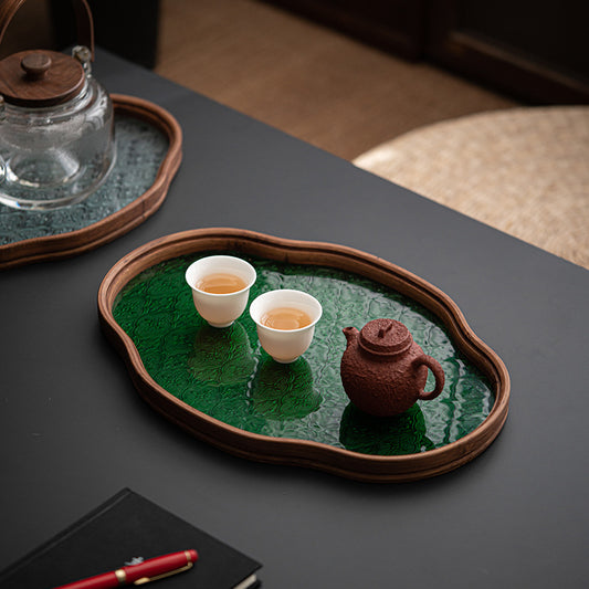 Japanese Style Begonia Glass Tea Tray Retro