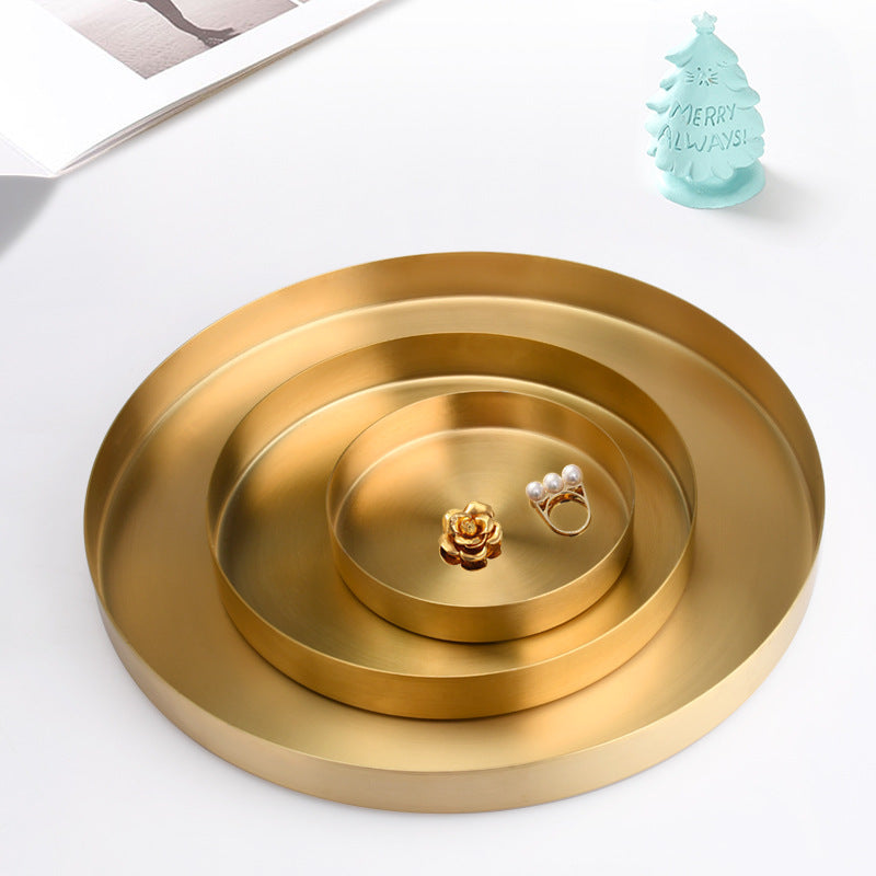 Golden, Round Stainless Steel Plate Household Jewelry Storage Tray