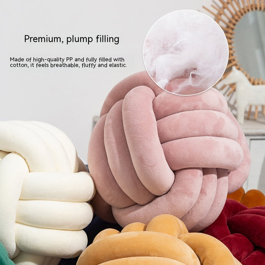 Nordic Fur Ball Pillow Three-strand Rope Knotted Hand-woven Velvet Cushion Knot Window Cushion